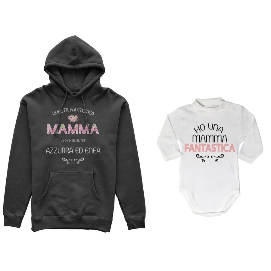 Coordinato felpe o body lupetto madre figlio personalizzato con nomi questa mamma appartiene a ho una mamma fantastica Per la ma