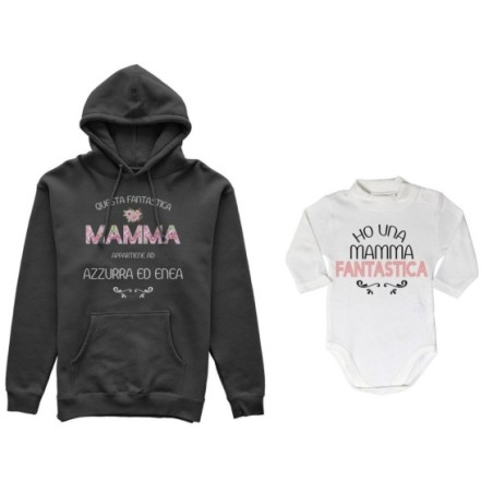 Coordinato felpe o body lupetto madre figlio personalizzato con nomi questa mamma appartiene a ho una mamma fantastica Per la ma