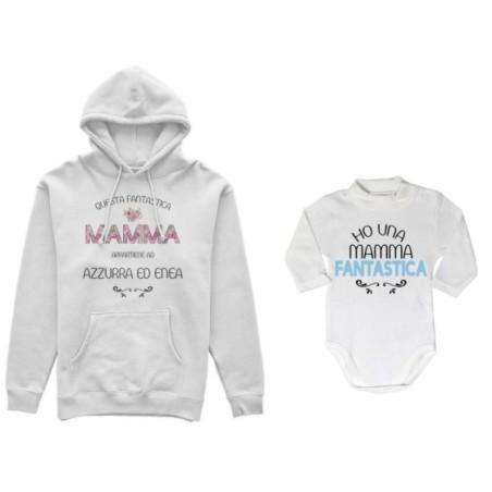 Coordinato felpe o body lupetto madre figlio personalizzato con nomi questa mamma appartiene a ho una mamma fantastica Per la ma