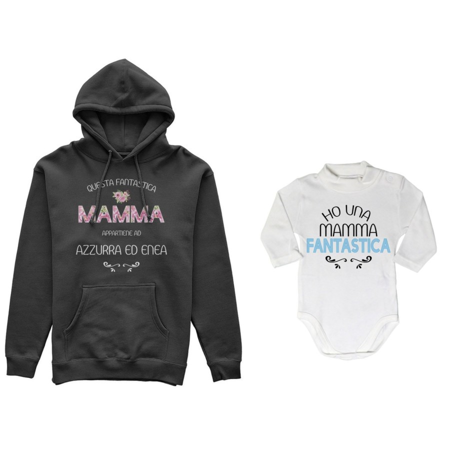Coordinato felpe o body lupetto madre figlio personalizzato con nomi questa mamma appartiene a ho una mamma fantastica Per la ma