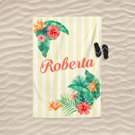 Telo mare fiori tropicali personalizzato con nome Summer