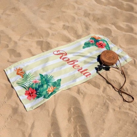 Telo mare fiori tropicali personalizzato con nome Summer