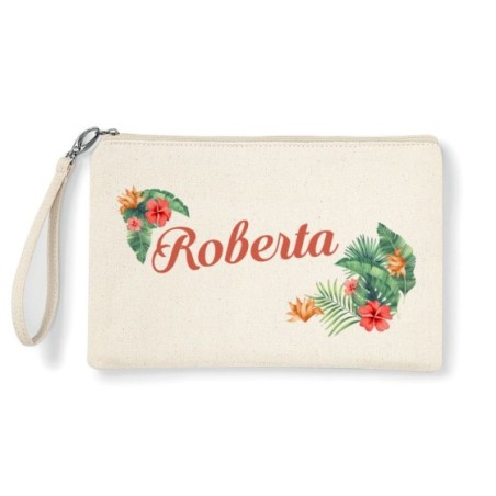 Pochette fiori tropicali personalizzata con nome
