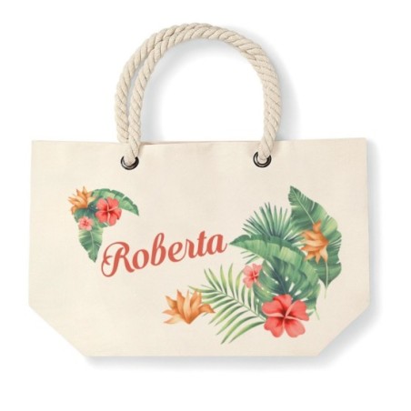 Borsa mare fiori tropicali personalizzata con nome Summer