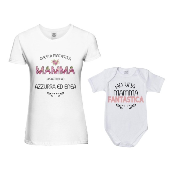Coordinato t-shirt body madre figlio personalizzato con nomi questa mamma appartiene a ho una mamma fantastica Per la mamma
