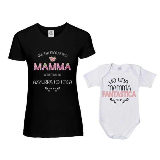 Coordinato t-shirt body madre figlio personalizzato con nomi questa mamma appartiene a ho una mamma fantastica Per la mamma 2