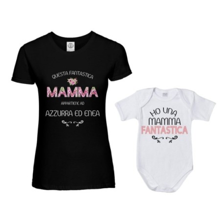 Coordinato t-shirt body madre figlio personalizzato con nomi questa mamma appartiene a ho una mamma fantastica Per la mamma