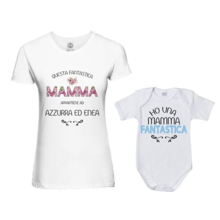 Coordinato t-shirt body madre figlio personalizzato con nomi questa mamma appartiene a ho una mamma fantastica Per la mamma