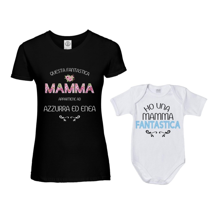 Coordinato t-shirt body madre figlio personalizzato con nomi questa mamma appartiene a ho una mamma fantastica Per la mamma