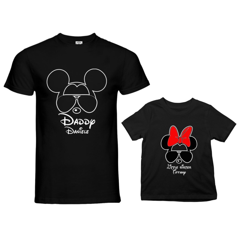 Coordinato t-shirt padre figlia personalizzato con nome daddy mickey little sister minnie Per il papà