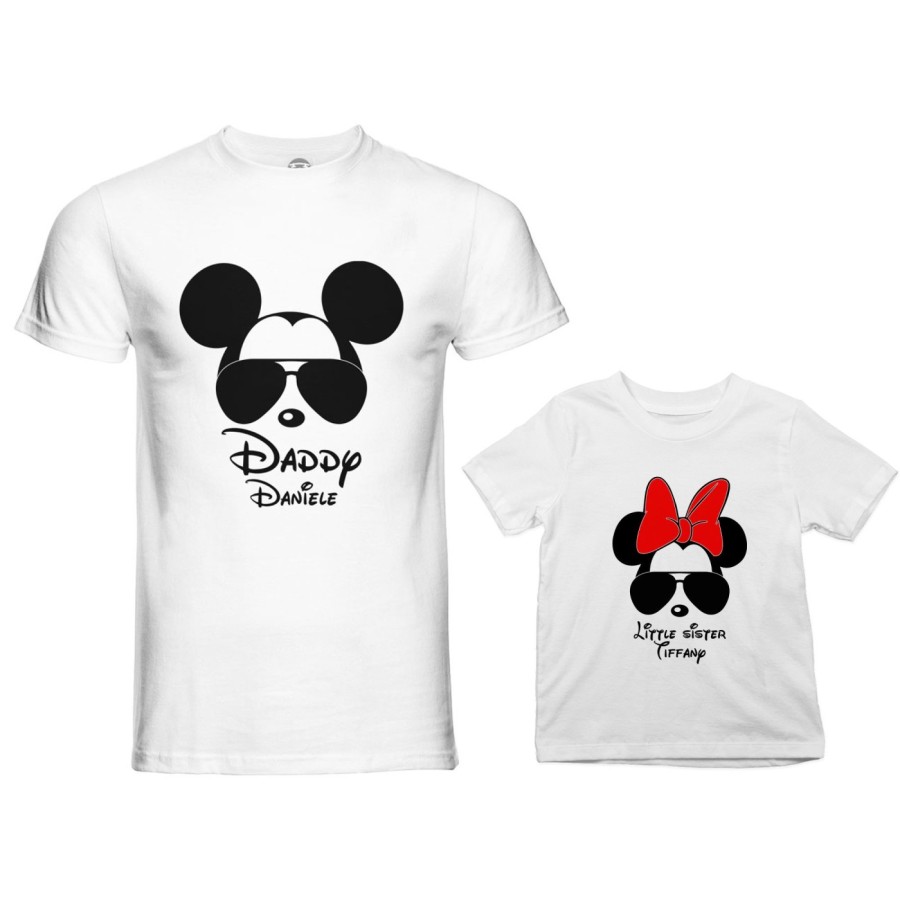 Coordinato t-shirt padre figlia personalizzato con nome daddy mickey little sister minnie Per il papà