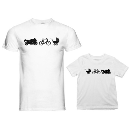 Coordinato t-shirt padre figlio dalla moto al carrozzino