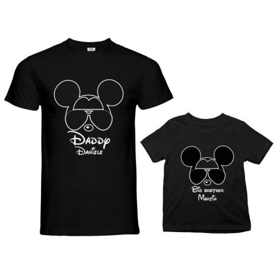 Coordinato t-shirt padre figlio personalizzato con nome daddy mickey little brother mickey Per il papà