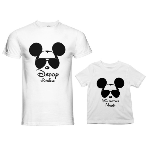 Coordinato t-shirt padre figlio personalizzato con nome daddy mickey little brother mickey Per il papà 2