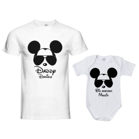 Coordinato t-shirt padre figlio personalizzato con nome daddy mickey little brother mickey Per il papà