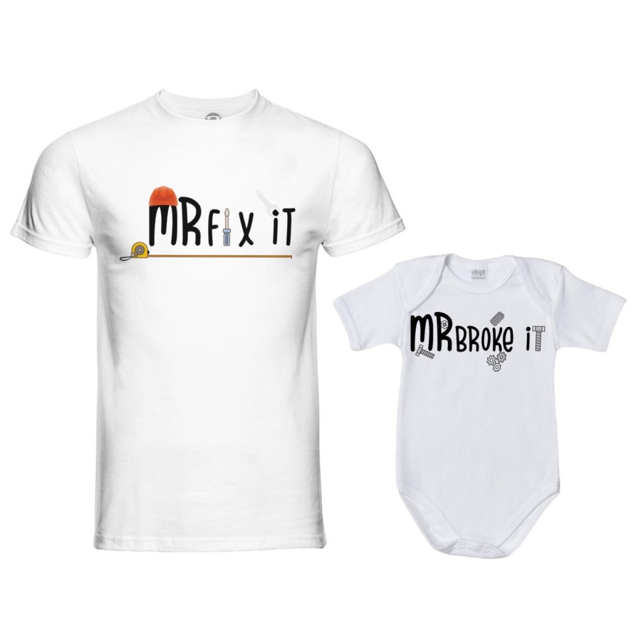 Coordinato t-shirt padre figlio mr fix it mr broke it mrs broke it Per il papà