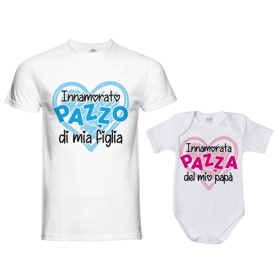 Coordinato t-shirt padre figlio innamorato pazzo di mio figlio mia figlia  Per il papà
