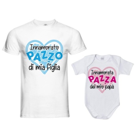 Coordinato t-shirt padre figlio innamorato pazzo di mio figlio mia figlia  Per il papà
