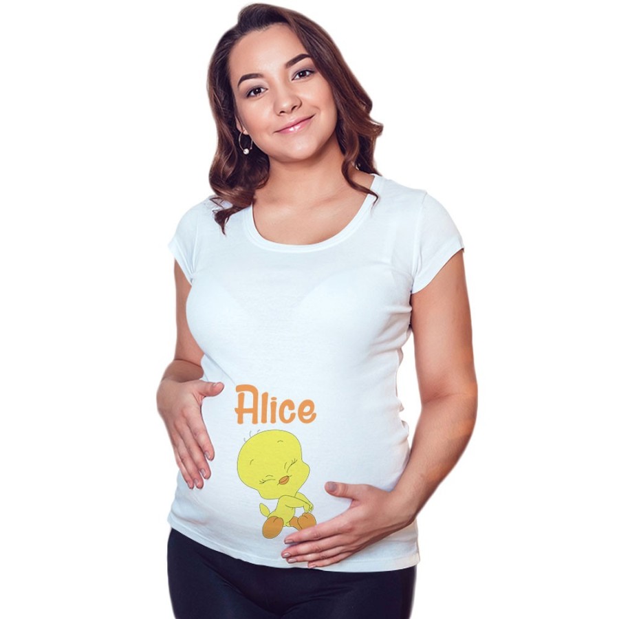 Maglia premaman personalizzata con nome baby titti coccolosa Cartoon