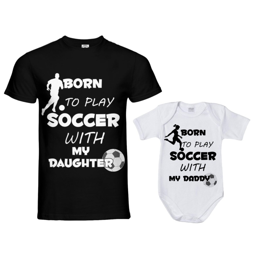 Coordinato t-shirt padre figlio born to play soccer with my son my daughter Per il papà