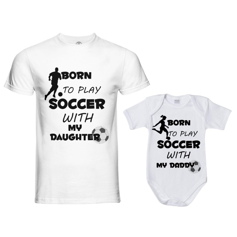 Coordinato t-shirt padre figlio born to play soccer with my son my daughter Per il papà