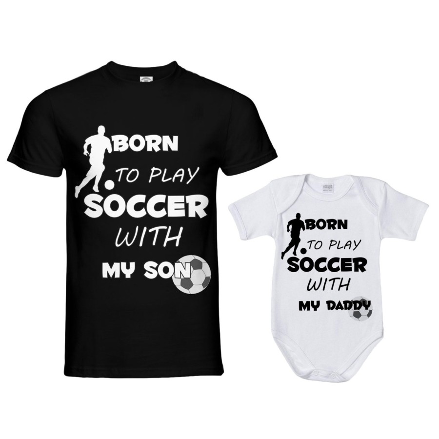 Coordinato t-shirt padre figlio born to play soccer with my son my daughter Per il papà