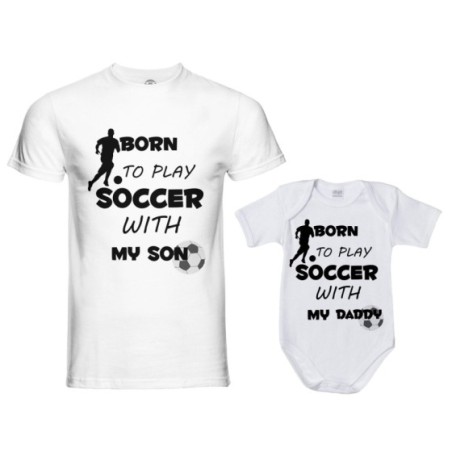Coordinato t-shirt padre figlio born to play soccer with my son my daughter Per il papà