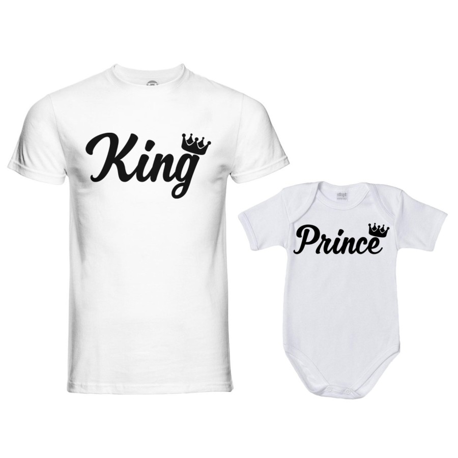 Coordinato t-shirt padre figlio personalizzabile con nomi king con corona prince princess con corona Per il papà