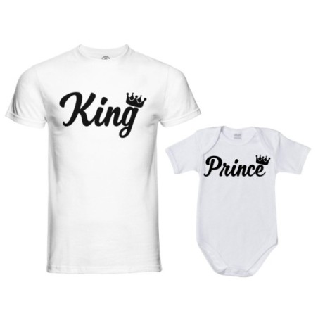 Coordinato t-shirt padre figlio personalizzabile con nomi king con corona prince princess con corona Per il papà