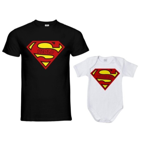 Coordinato t-shirt padre figlio personalizzato con nomi superman Per il papà