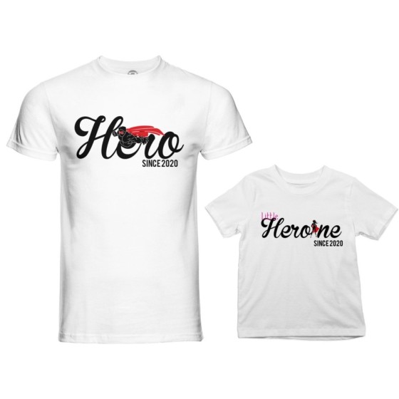 Coordinato t-shirt padre figlia personalizzato con anno hero since little heroine since Per il papà