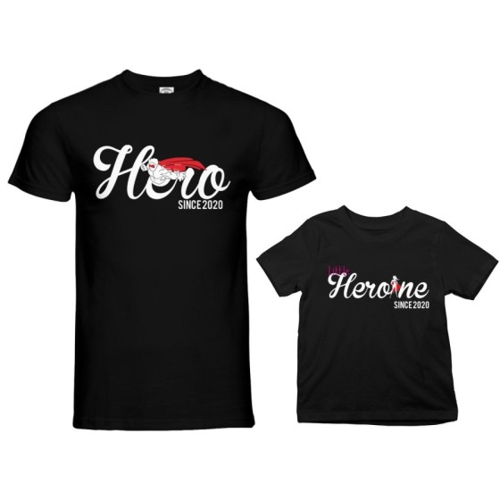 Coordinato t-shirt padre figlia personalizzato con anno hero since little heroine since Per il papà 2