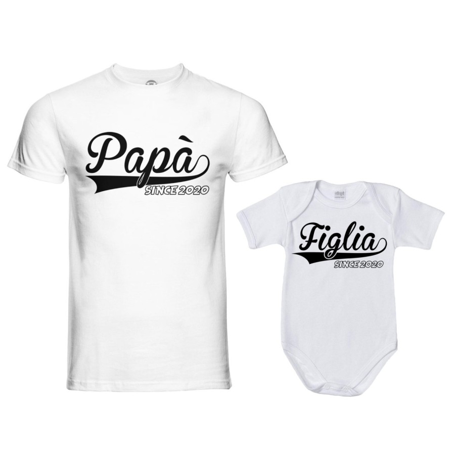 Coordinato t-shirt padre figlio personalizzato con anno papà since figlio figlia since Per il papà