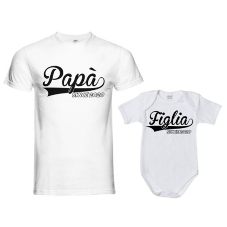 Coordinato t-shirt padre figlio personalizzato con anno papà since figlio figlia since Per il papà