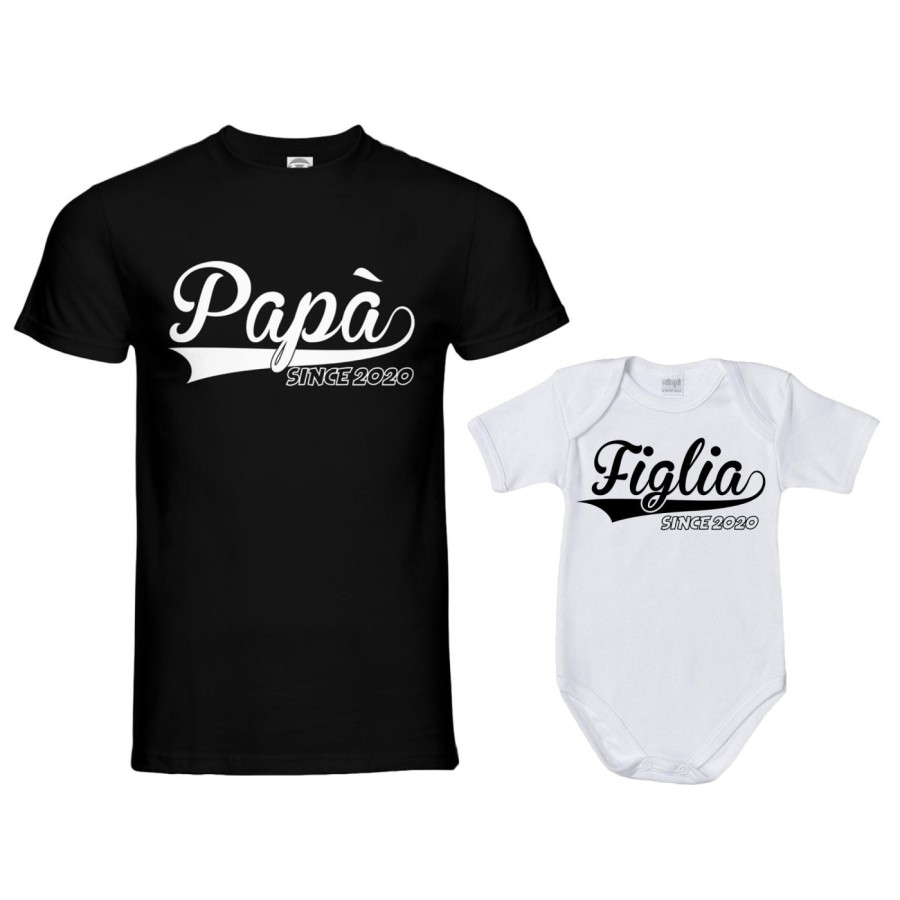 Coordinato t-shirt padre figlio personalizzato con anno papà since figlio figlia since Per il papà