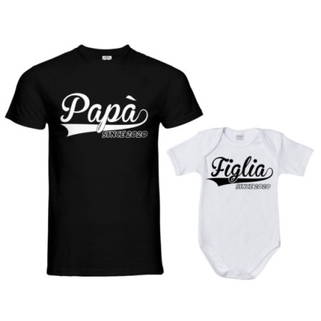 Coordinato t-shirt padre figlio personalizzato con anno papà since figlio figlia since Per il papà