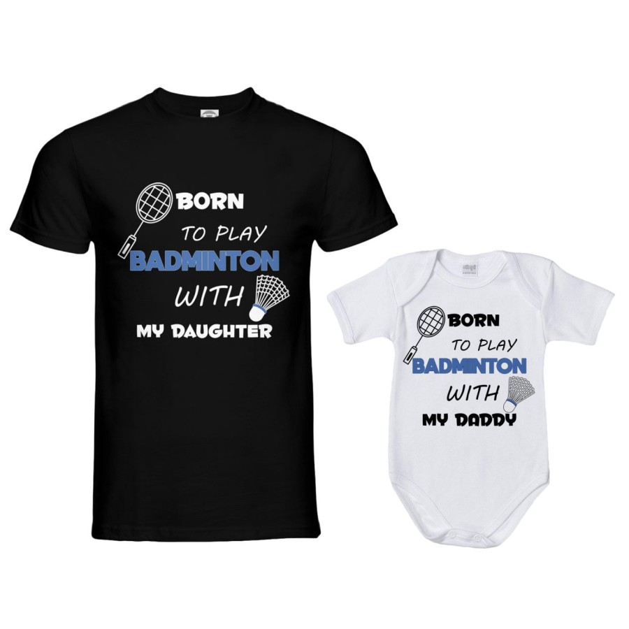 Coordinato t-shirt padre figlio born to play badminton with my son my daughter Per il papà
