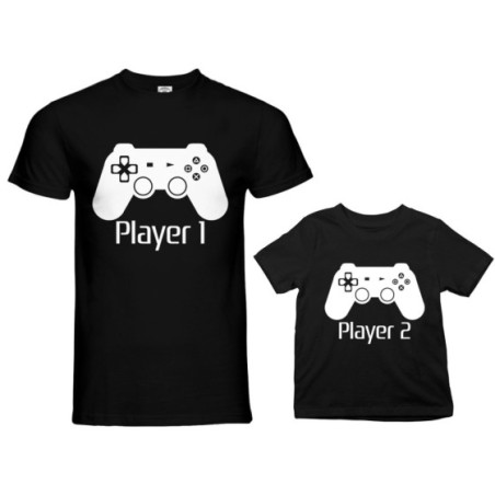 Coordinato t-shirt padre figlio player one player two...