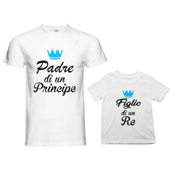 Coordinato t-shirt padre figlio padre di un principe di una principessa figlio figlia di un re con corona azzurra fucsia Per il