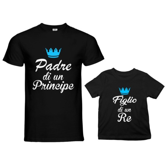 Coordinato t-shirt padre figlio padre di un principe di una principessa figlio figlia di un re con corona azzurra fucsia Per il 2