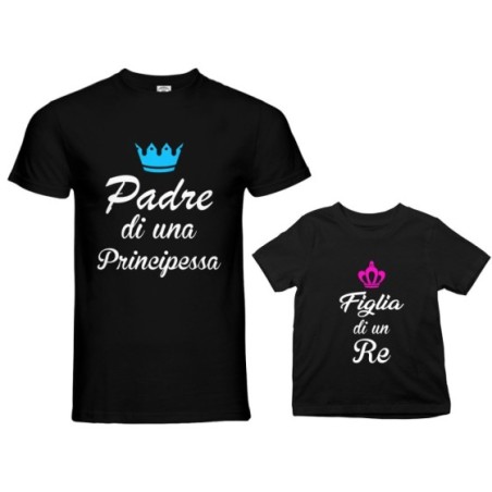 Coordinato t-shirt padre figlio padre di un principe di una principessa figlio figlia di un re con corona azzurra fucsia Per il