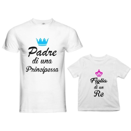 Coordinato t-shirt padre figlio padre di un principe di una principessa figlio figlia di un re con corona azzurra fucsia Per il