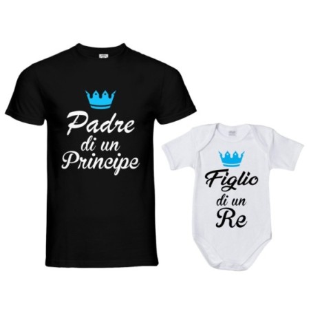 Coordinato t-shirt padre figlio padre di un principe di una principessa figlio figlia di un re con corona azzurra fucsia Per il