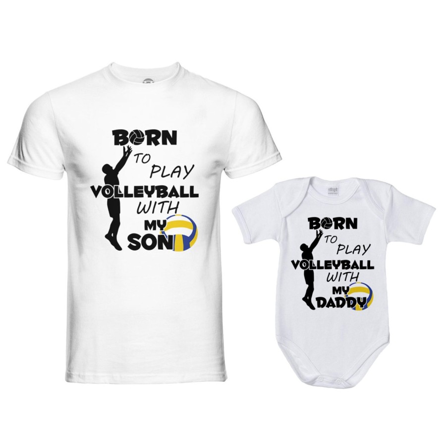 Coordinato t-shirt padre figlio born to play volleyball with my son my daughter Per il papà