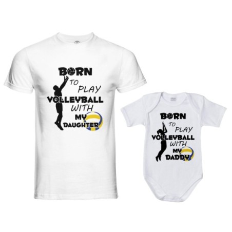 Coordinato t-shirt padre figlio born to play volleyball with my son my daughter Per il papà