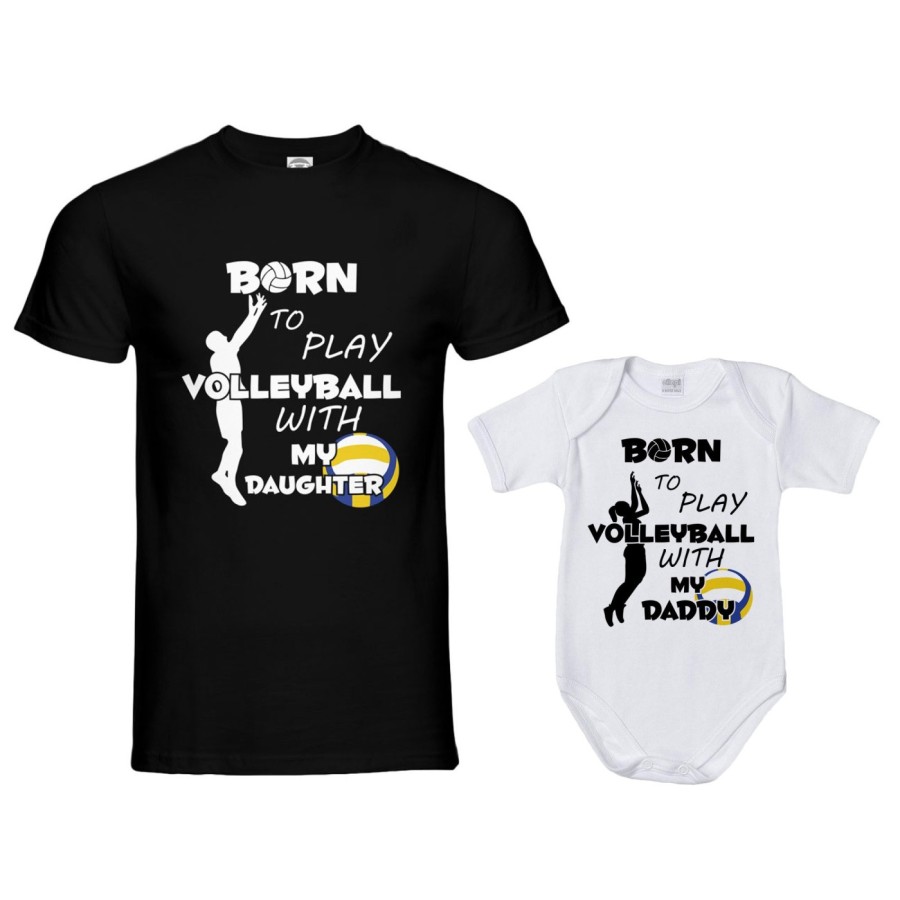 Coordinato t-shirt padre figlio born to play volleyball with my son my daughter Per il papà