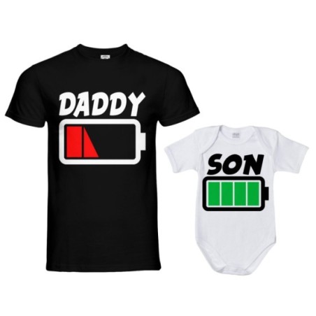 Coordinato t-shirt padre figlio daddy low battery son daughter super charged Per il papà