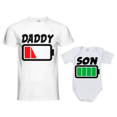 Coordinato t-shirt padre figlio daddy low battery son daughter super charged Per il papà