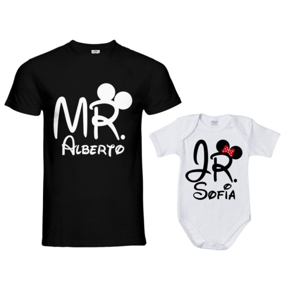 Coordinato t-shirt e body neonato padre figlio personalizzabile con nomi mr e jr Per il papà