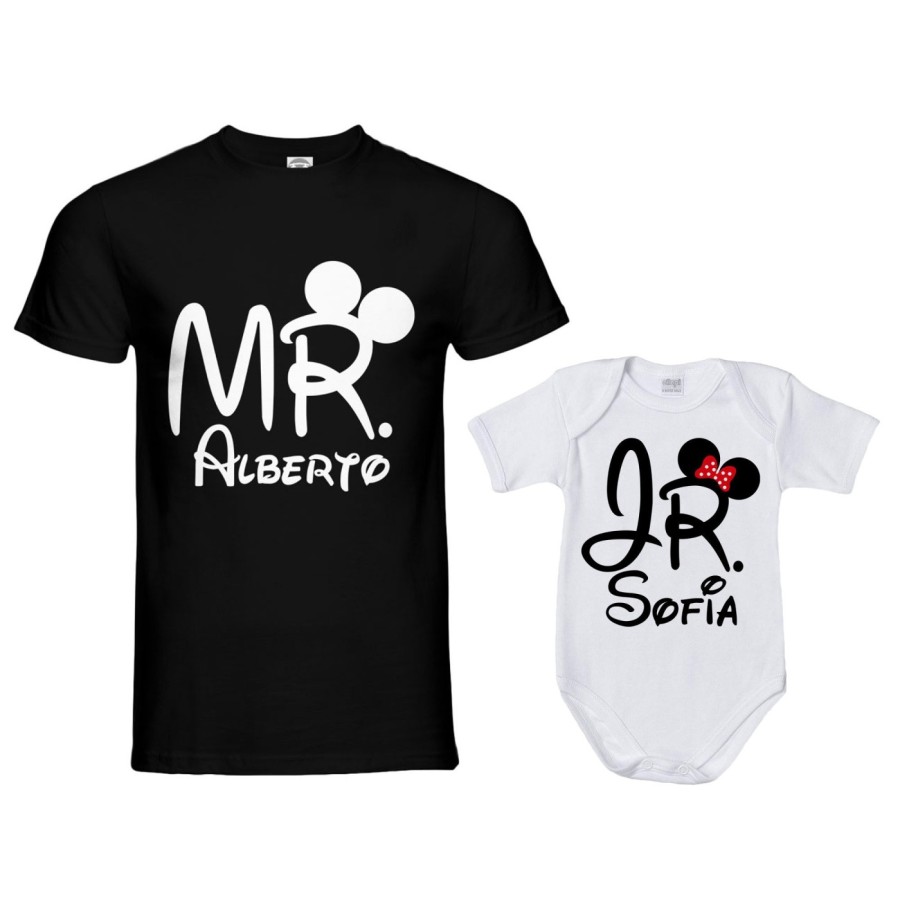 Coordinato t-shirt e body neonato padre figlio personalizzabile con nomi mr e jr Per il papà